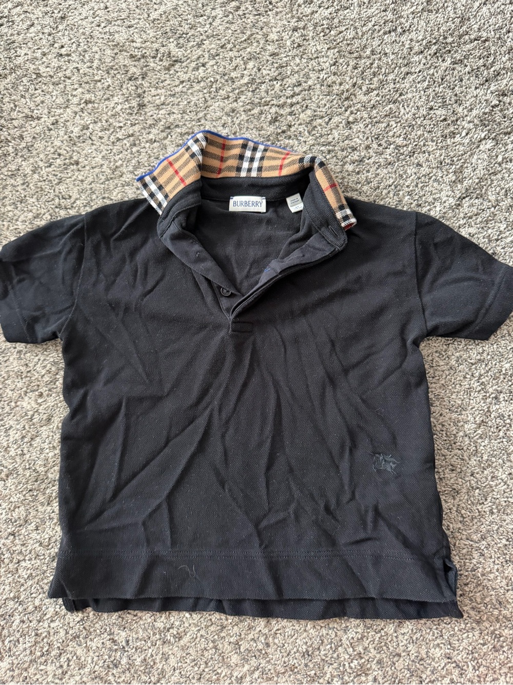 Burberry Black Kids Polo with Signature Check Collar